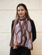 Load image into Gallery viewer, Light &amp; Elegant Silk Batik Stole - Brown Feathers