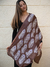 Load image into Gallery viewer, Light &amp; Elegant Silk Batik Stole - Brown Feathers