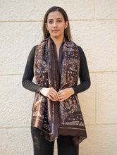 Load image into Gallery viewer, Light &amp; Elegant Silk Batik Stole - Dark Brown Abstract