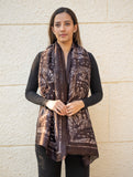 Light & Elegant Silk Batik Stole - Dark Brown Abstract