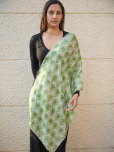 Load image into Gallery viewer, Light &amp; Elegant Silk Batik Stole - Green Feathers