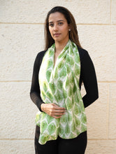 Load image into Gallery viewer, Light &amp; Elegant Silk Batik Stole - Green Feathers