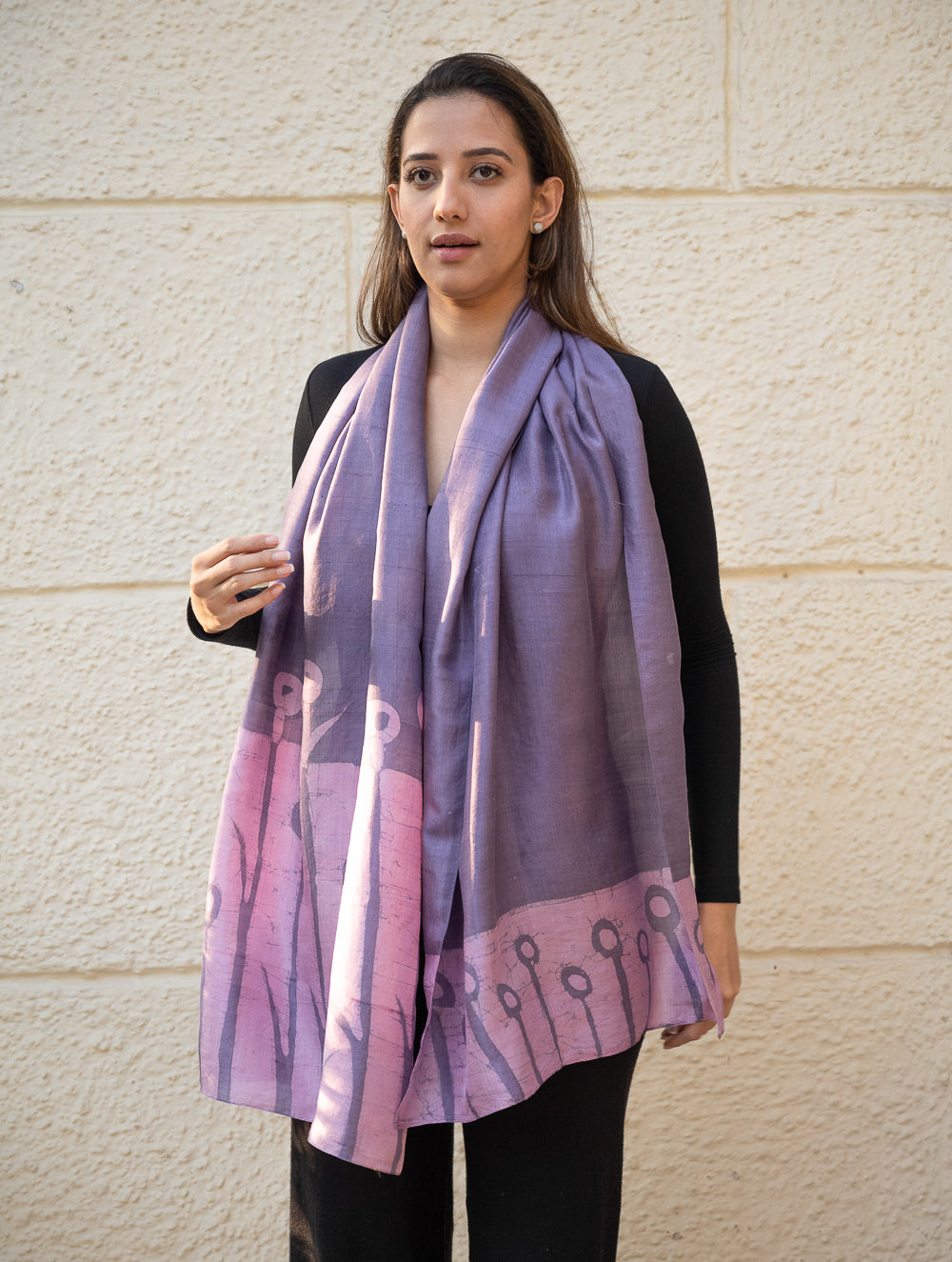 Load image into Gallery viewer, Light &amp; Elegant Silk Batik Stole - Lavender Stems