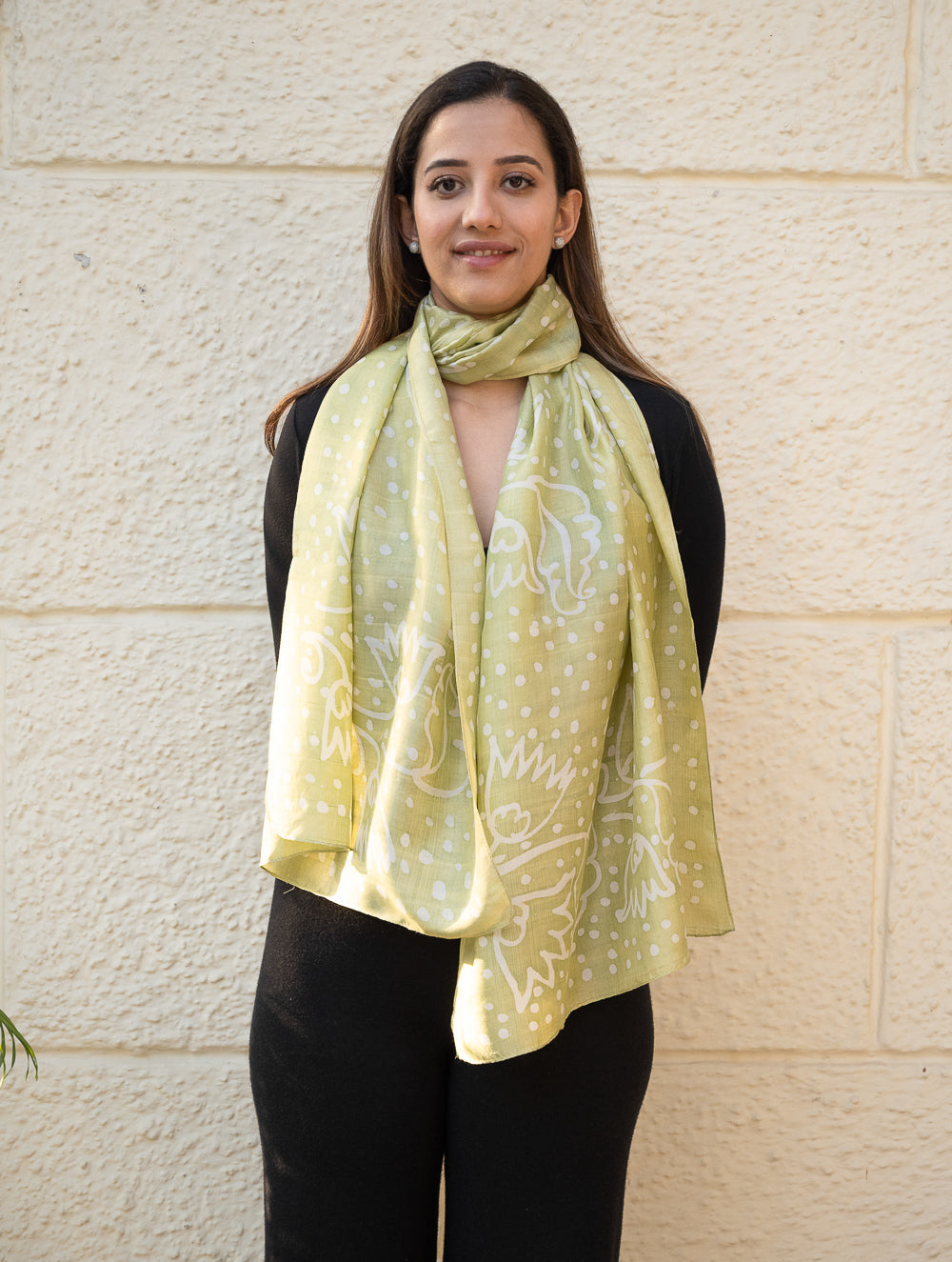 Load image into Gallery viewer, Light &amp; Elegant Silk Batik Stole - Lime Dots