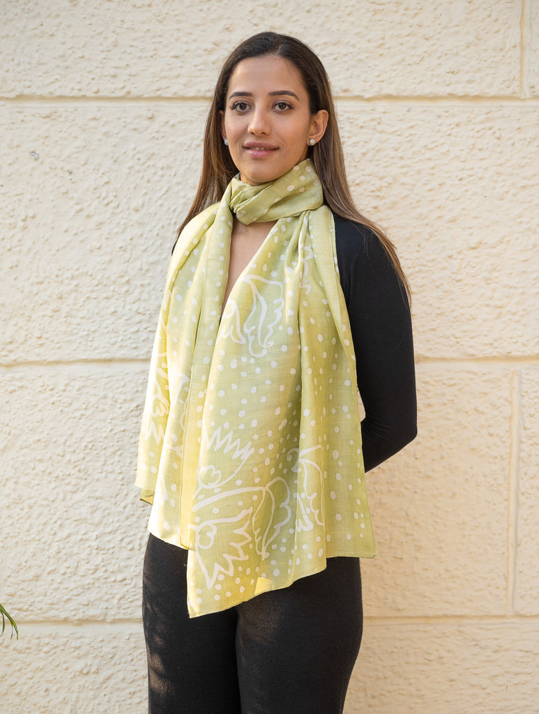 Light & Elegant Silk Batik Stole - Lime Dots