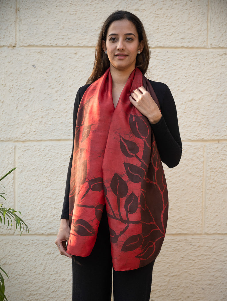 Light & Elegant Silk Batik Stole - Maroon & Dark Brown