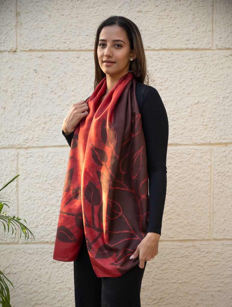 Light & Elegant Silk Batik Stole - Maroon & Dark Brown