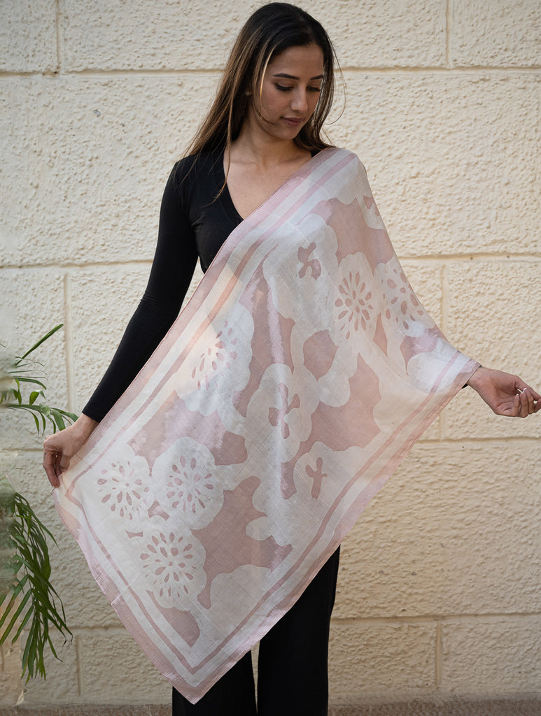 Light & Elegant Silk Batik Stole - Pink Flora