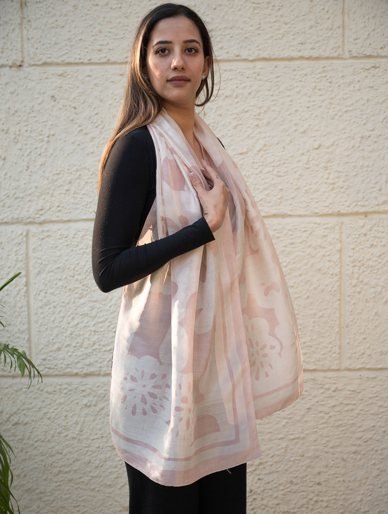 Light & Elegant Silk Batik Stole - Pink Flora