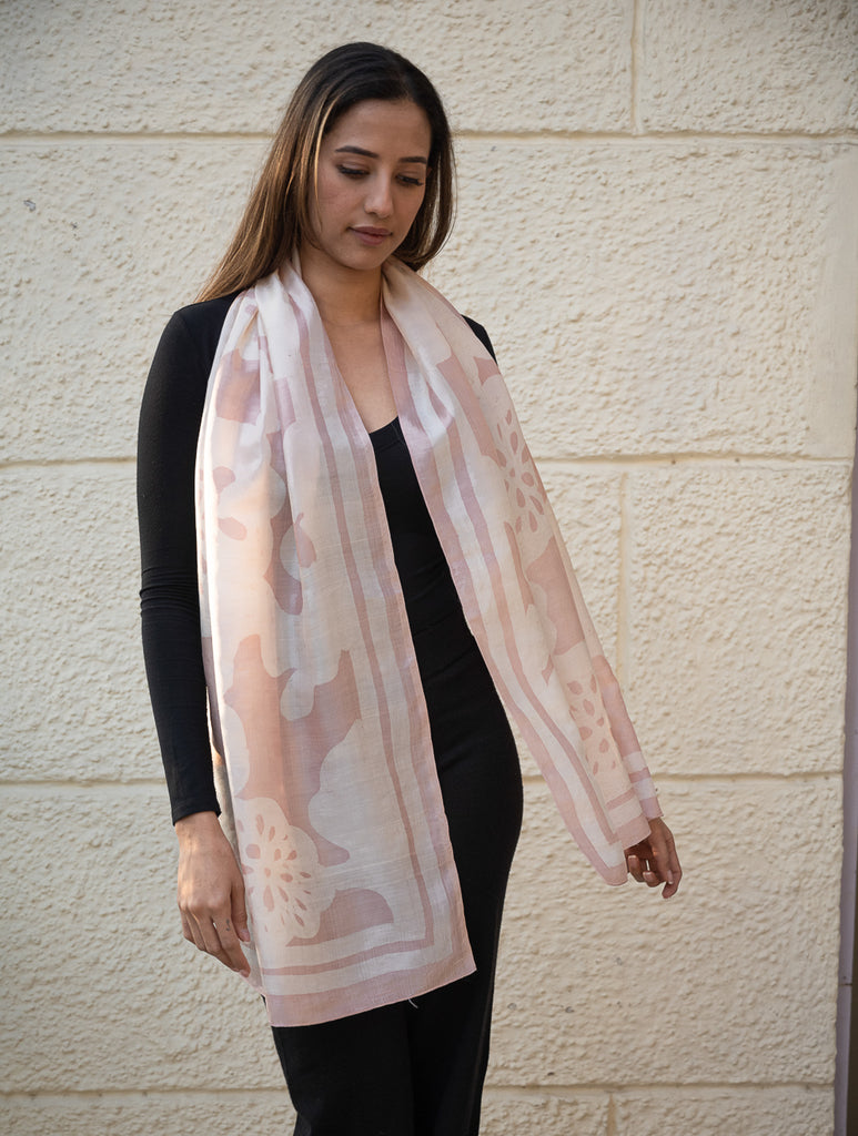 Light & Elegant Silk Batik Stole - Pink Flora