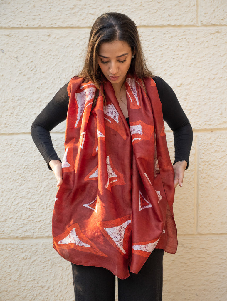 Light & Elegant Silk Batik Stole - Red Abstract