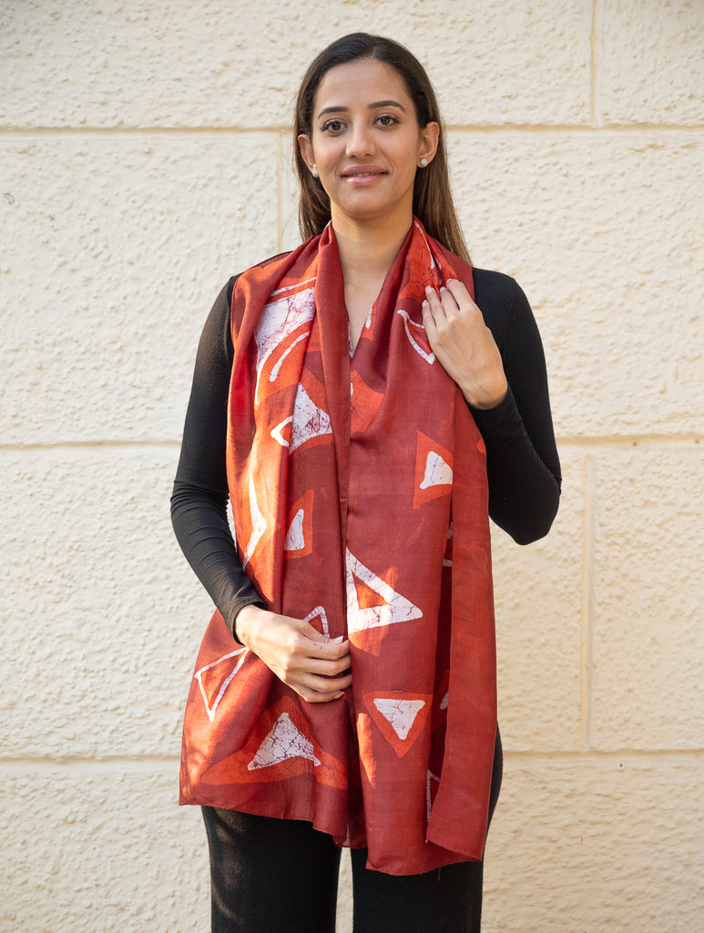 Light & Elegant Silk Batik Stole - Red Abstract