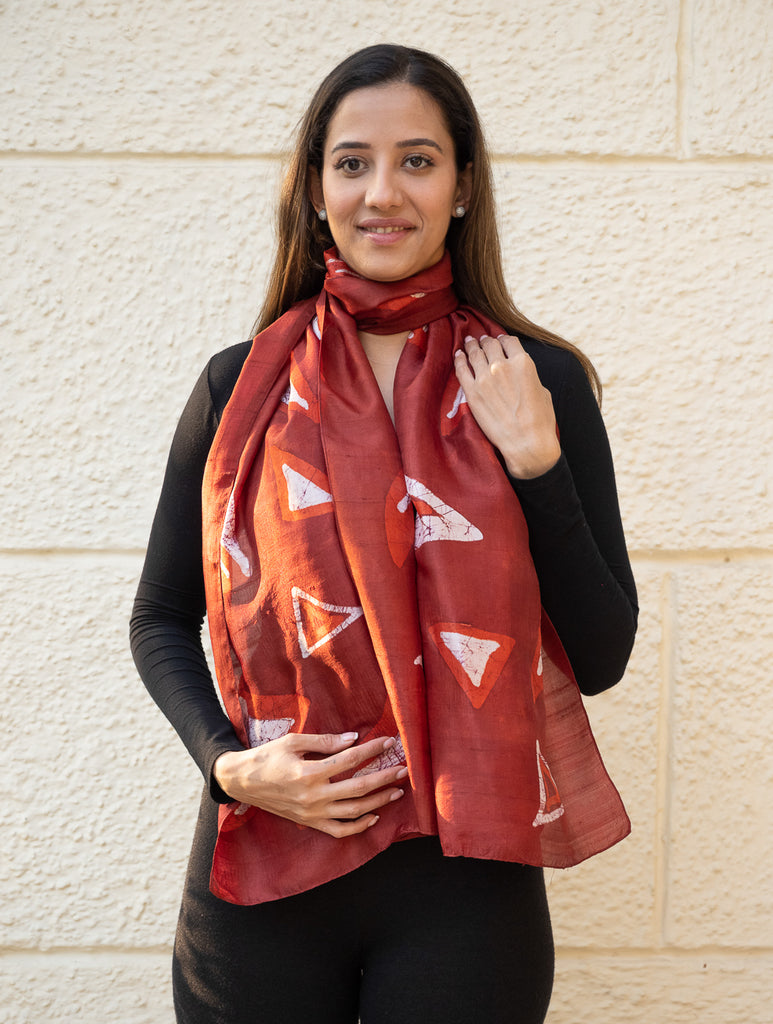 Light & Elegant Silk Batik Stole - Red Abstract