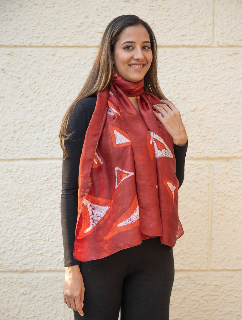 Light & Elegant Silk Batik Stole - Red Abstract