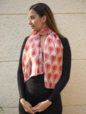 Light & Elegant Silk Batik Stole - Red Feathers