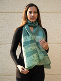 Light & Elegant Silk Batik Stole - Sea Green Lines