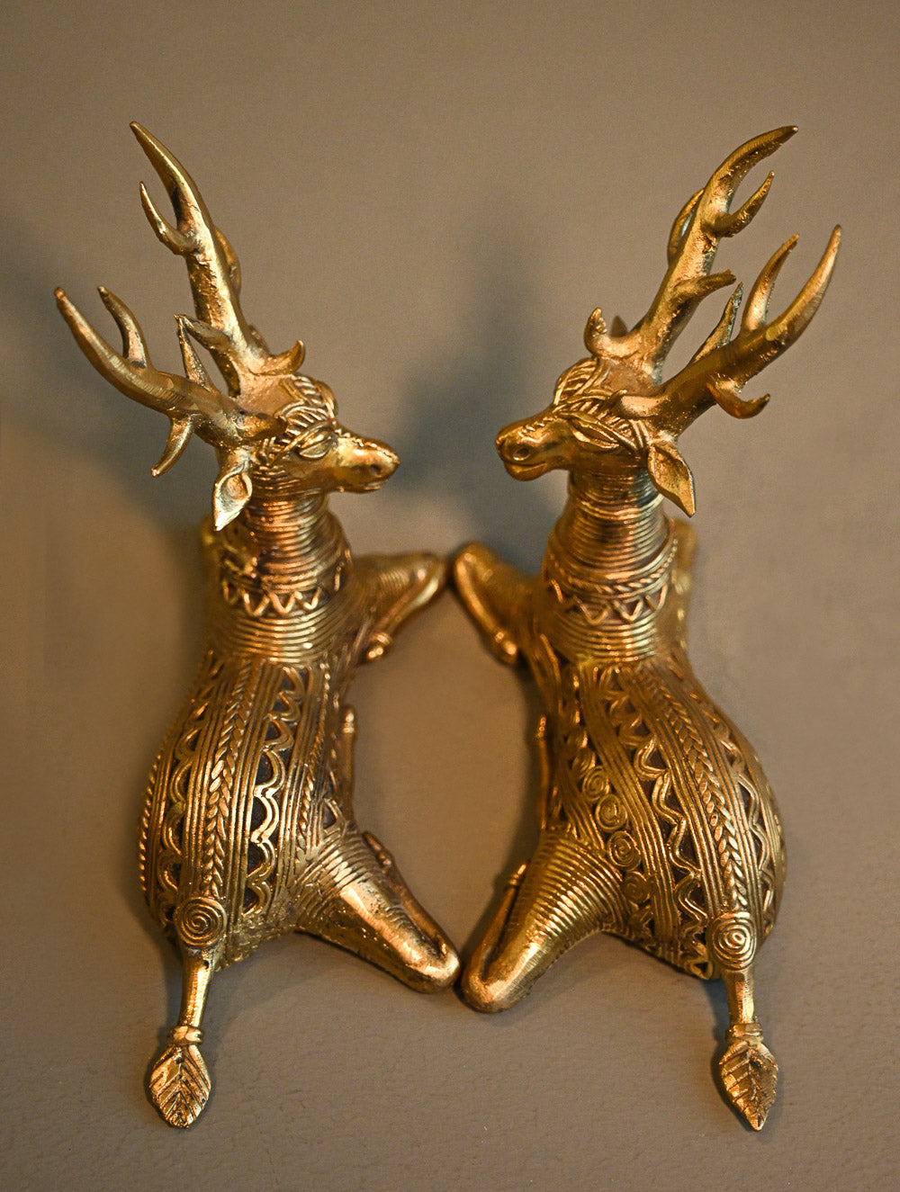 Exclusive Bastar & Dhokra Art Curio - Golden Antler Pair (Set of 2)