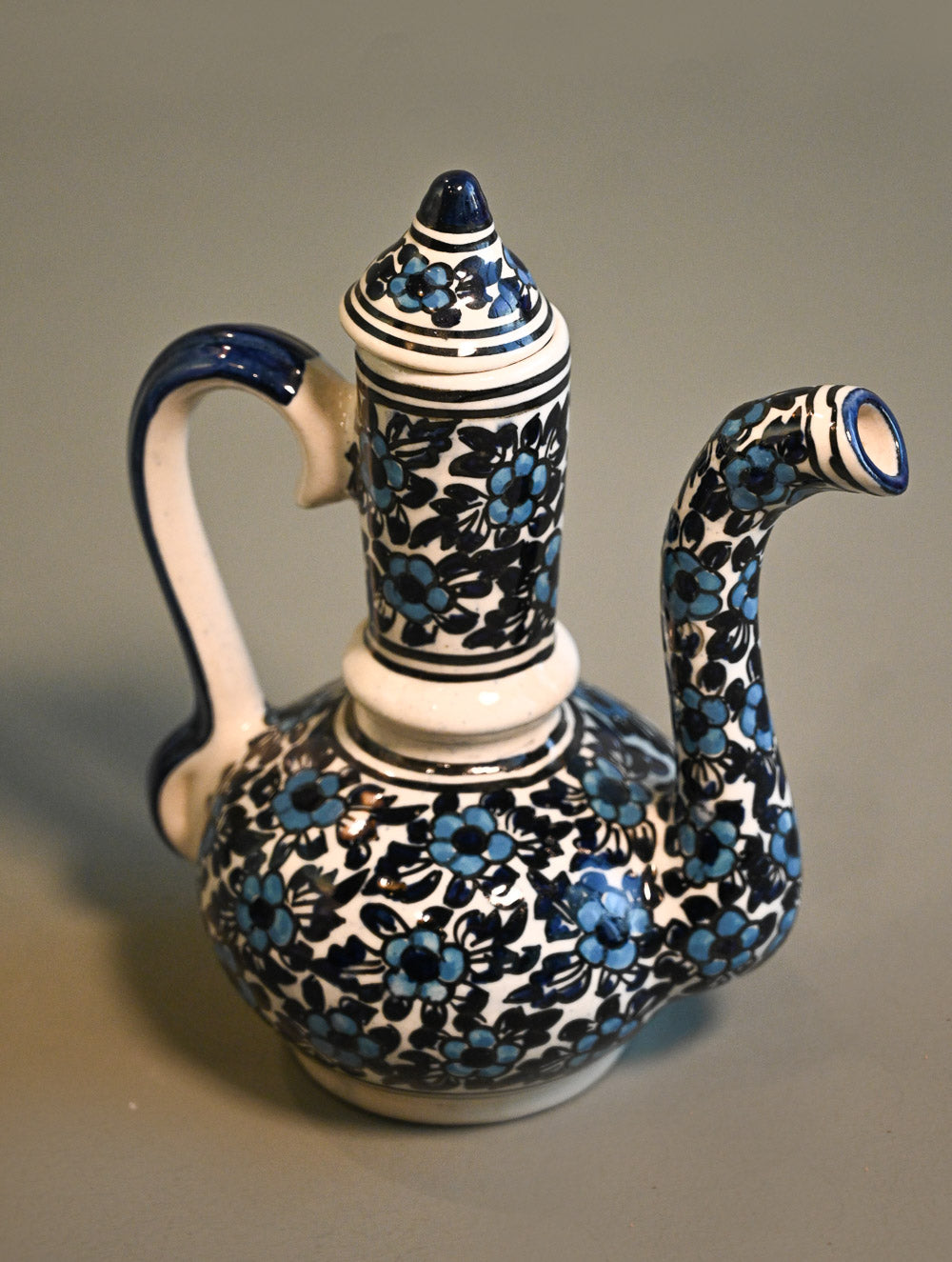 Khurja Pottery Decorative and Servingware - Midnight Bloom Ewer 