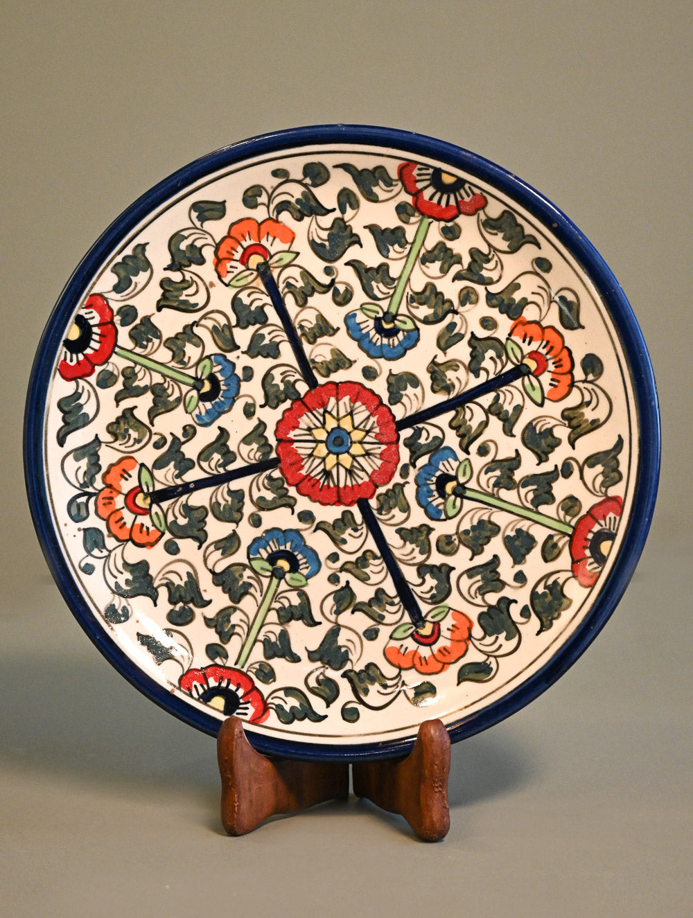 Khurja Pottery Decorative Plate - Floral Compass