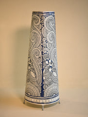 Andhra Leather Craft Lamp Shade - Neela Mayura Valli. Height - 26 inches