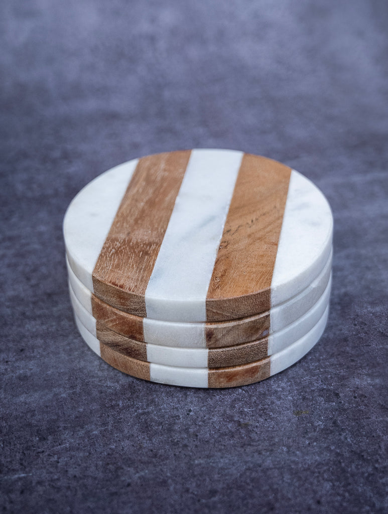 Marble and Wood Circle Coasters