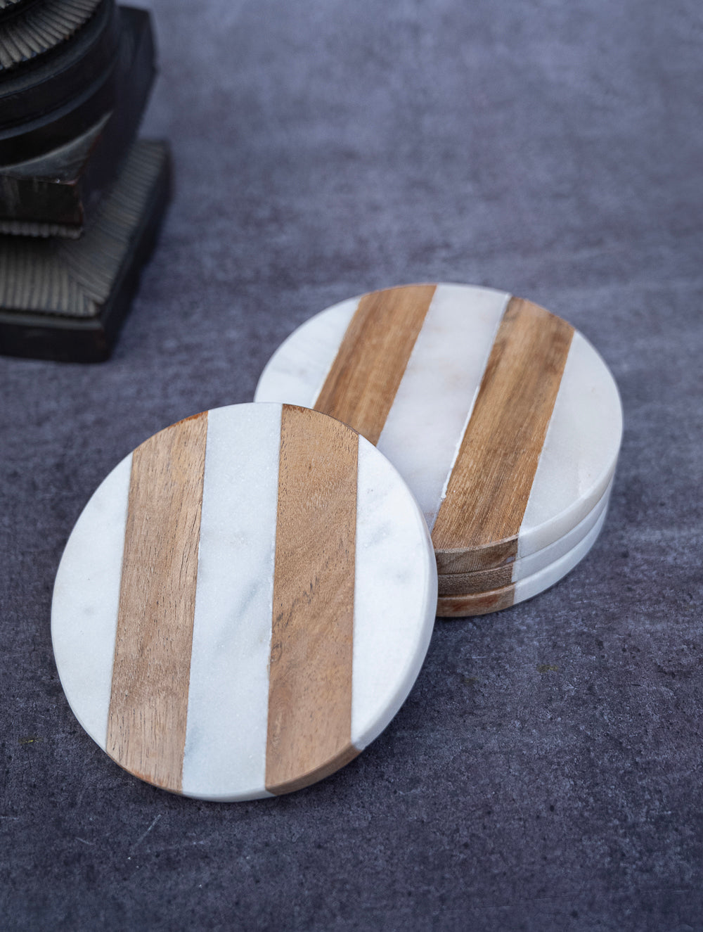 Marble and Wood Circle Coasters