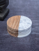 Load image into Gallery viewer, Marble and Wood Circle Coasters