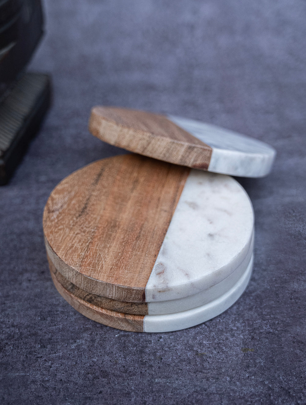 Marble and Wood Circle Coasters