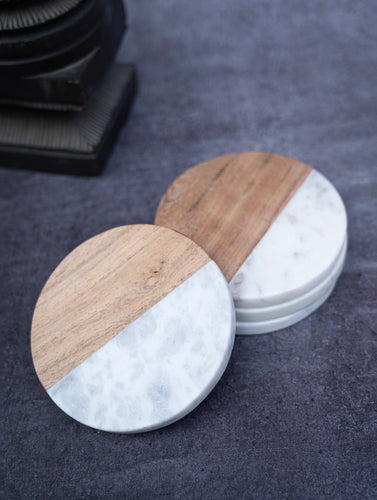 Marble and Wood Circle Coasters