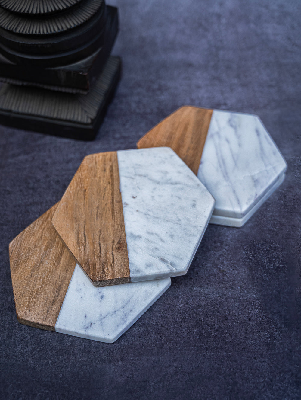 Marble and Wood Hexagon Coasters