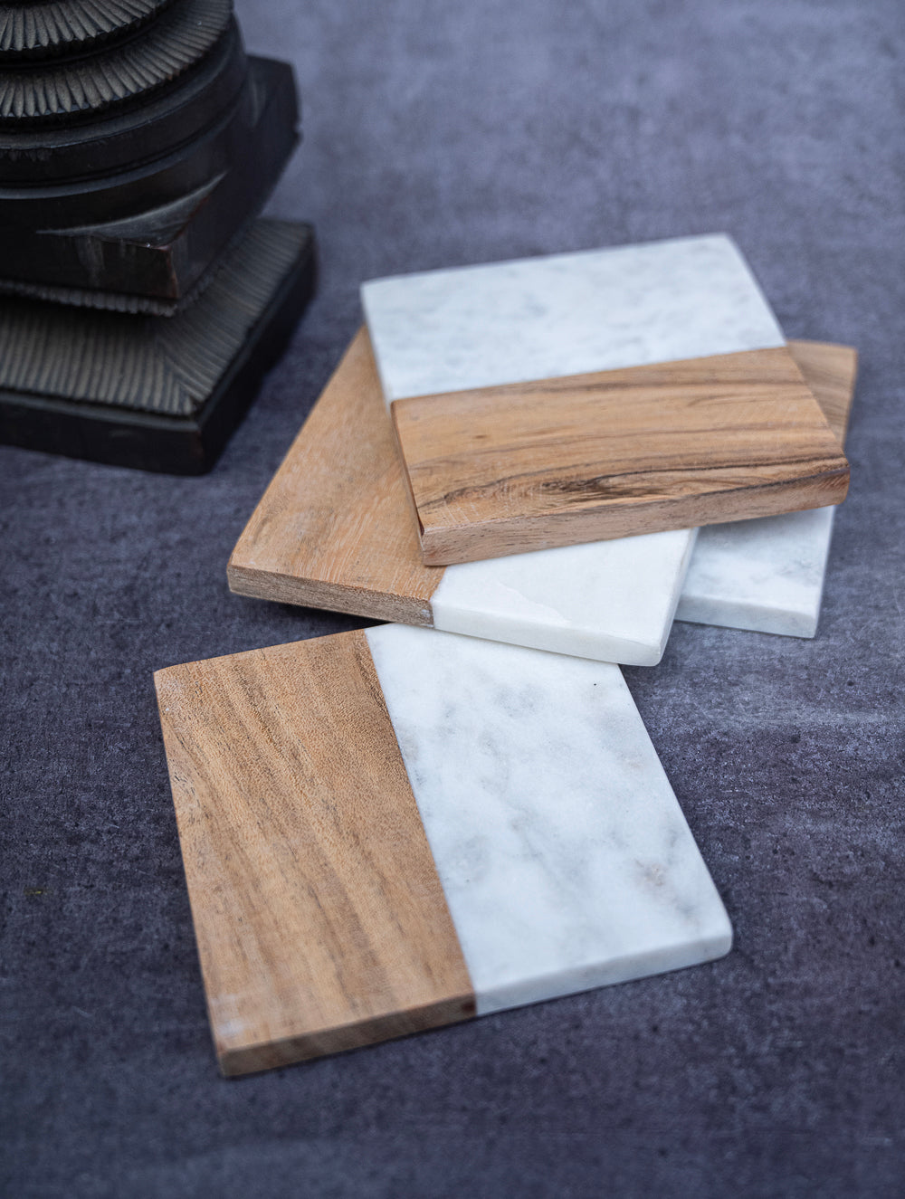 Load image into Gallery viewer, Marble and Wood Square Coasters