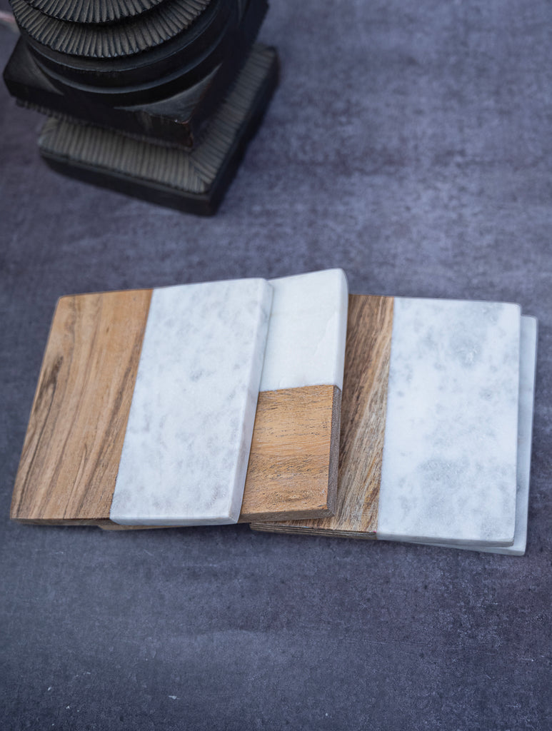 Marble and Wood Square Coasters