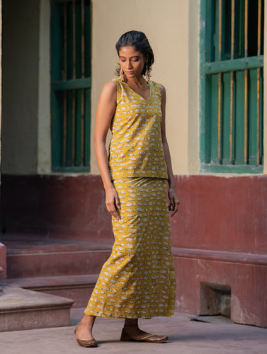 Matsya. Bagru Handblock Printed Wrap Skirt & Top Set 