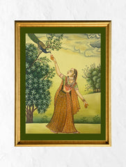 Miniature Art Painting - Peacock & Princess 