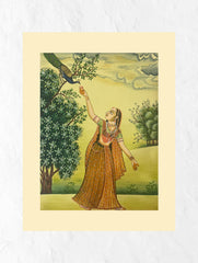 Miniature Art Painting - Peacock & Princess 