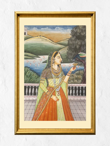 Miniature Art Painting - Princess & Peacock 