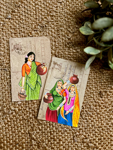 Miniature Art on Vintage Postcard - Saheli