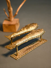 Hand Crafted Ornate Dhokra Craft Door Handles - Fish Blooms (Set of 2)