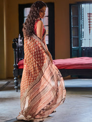 Bagru Statements: Hand Block Printed Kota Doria Saree - Terracotta Meadow