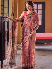Bagru Statements: Hand Block Printed Kota Doria Saree - Floral Buta