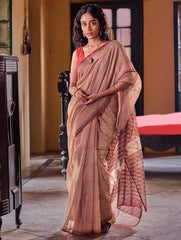 Bagru Statements: Hand Block Printed Kota Doria Saree - Desert Chevron