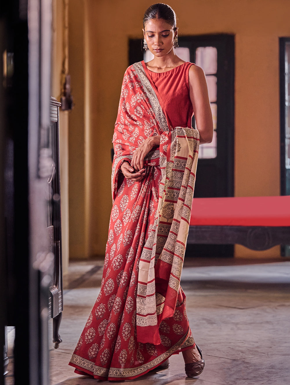 Bagru Statements: Hand Block Printed Mul Cotton Saree - Anarika