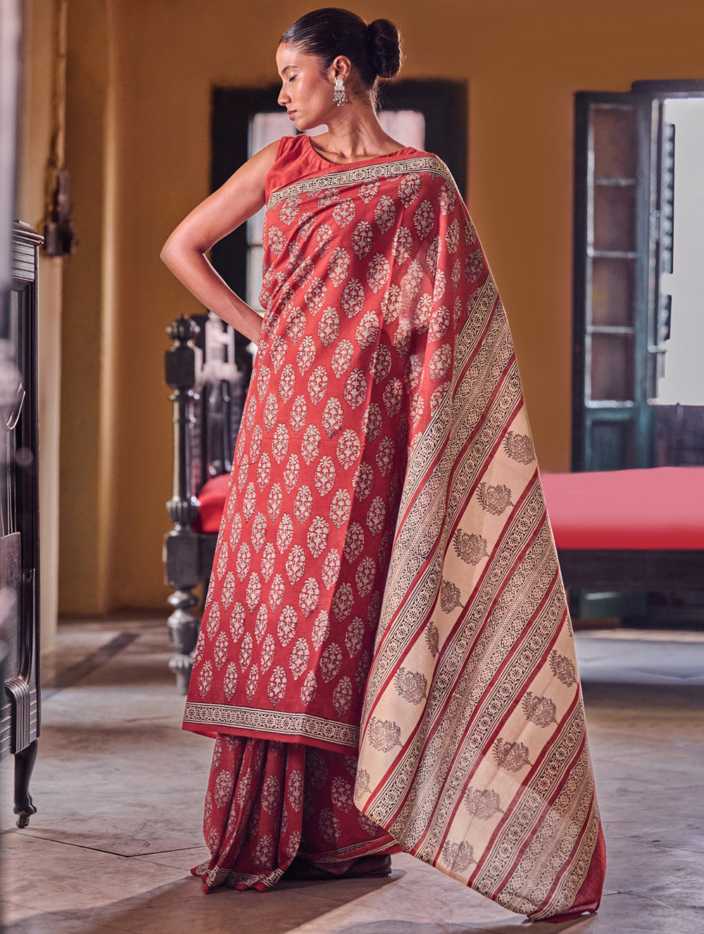 Bagru Statements: Hand Block Printed Mul Cotton Saree - Anarika