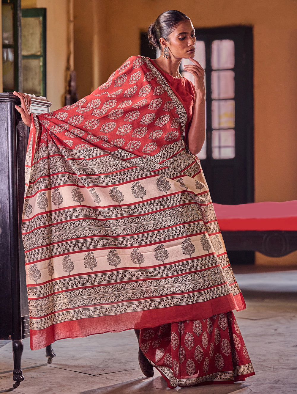 Bagru Statements: Hand Block Printed Mul Cotton Saree - Anarika