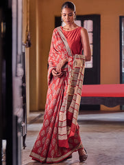 Bagru Statements: Hand Block Printed Mul Cotton Saree - Anarika