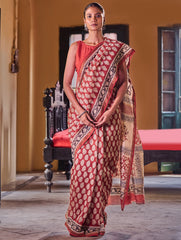 Bagru Statements : Hand Block Printed Chanderi Saree - Phool Mandi