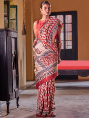 Bagru Statements : Hand Block Printed Chanderi Saree - Phool Mandi