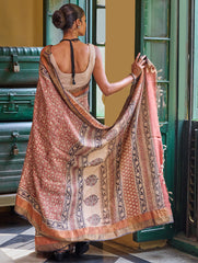 Exclusive Bagru Statements: Hand Block Printed Tussore Silk Saree - Gulbadan