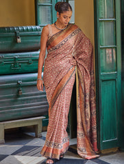 Exclusive Bagru Statements: Hand Block Printed Tussore Silk Saree - Gulbadan