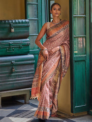Exclusive Bagru Statements: Hand Block Printed Tussore Silk Saree - Gulbadan